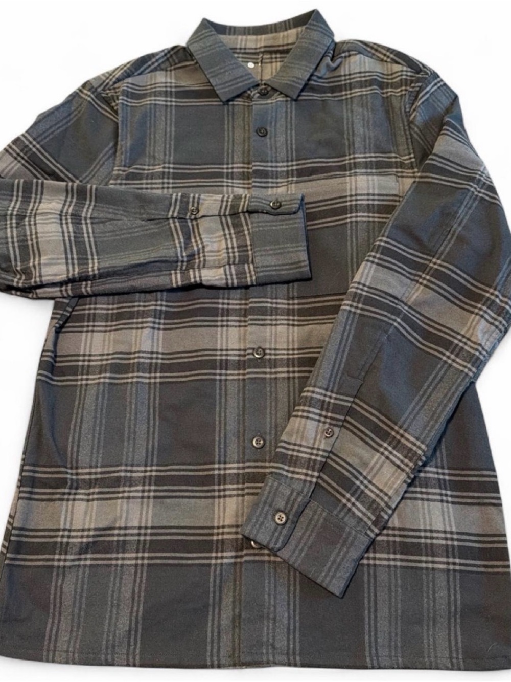 Lululemon Mens Gray Plaid Button-Up Shirt